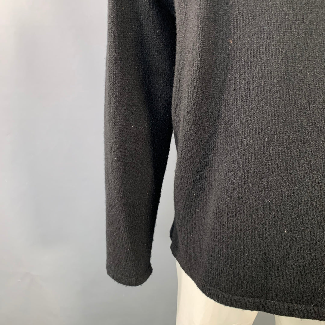 INIS MEAIN Size L Black Merino Wool Cashmere V-Neck Cardigan