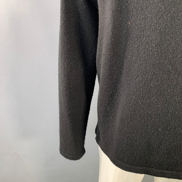 INIS MEAIN Size L Black Merino Wool Cashmere V-Neck Cardigan