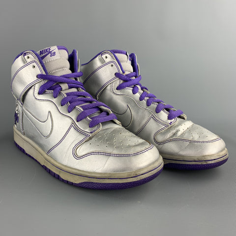 NIKE SB "Dinosaurio Jr." Zapatillas altas de cuero metalizado plateadas y moradas talla 8.5