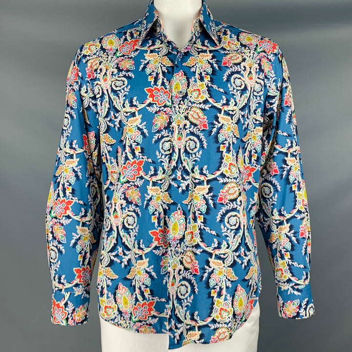 ROBERT GRAHAM Size L Blue Multi Color Print Cotton Button Up Long Sleeve Shirt