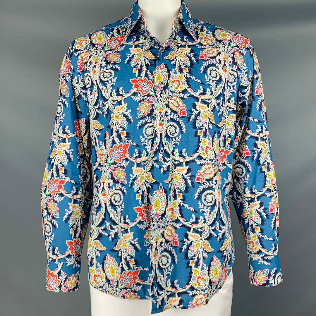 ROBERT GRAHAM Talla L Camisa de manga larga con botones de algodón con estampado multicolor azul