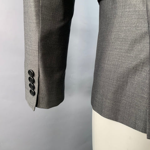 GIVENCHY Size 36 Grey Virgin Wool Silk Herringbone Notch Lapel Sport Coat