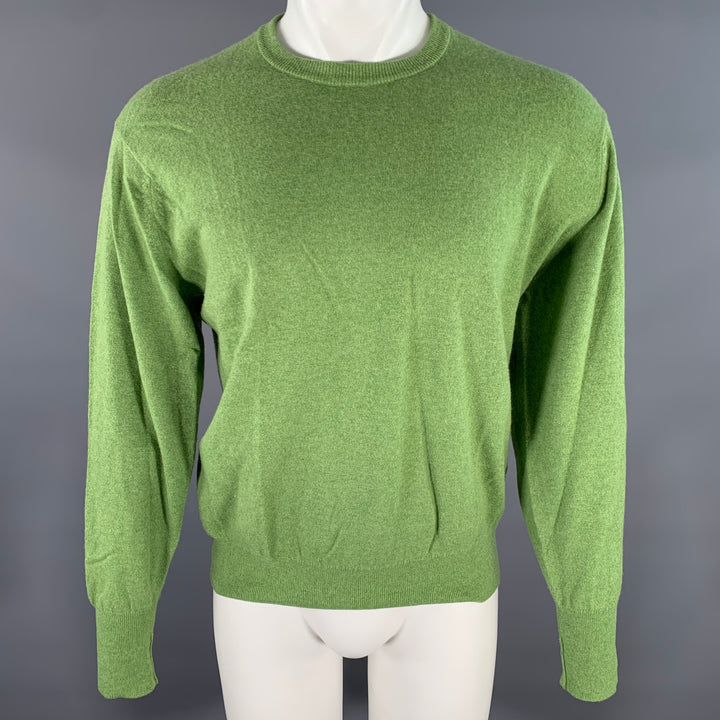 TURNBULL & ASSER Size L Green Knitted Cashmere Crew-Neck Sweater