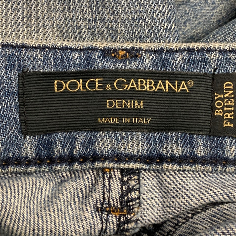 DOLCE & GABBANA Size 4 Blue Cotton Distressed Boyfriend Jeans