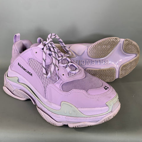 BALENCIAGA Size 9 Purple Leather Lace Up Sneakers