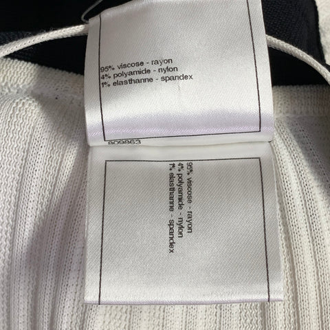 CHANEL Size 6 Cream Black Viscose Blend Ribbed Contrast Trim Drop Waist Bow Cocktail Dress