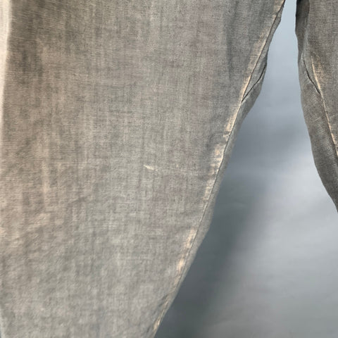 VISVIM Size L Hakama Grey Distressed Linen Pleated Belted Dress Pants