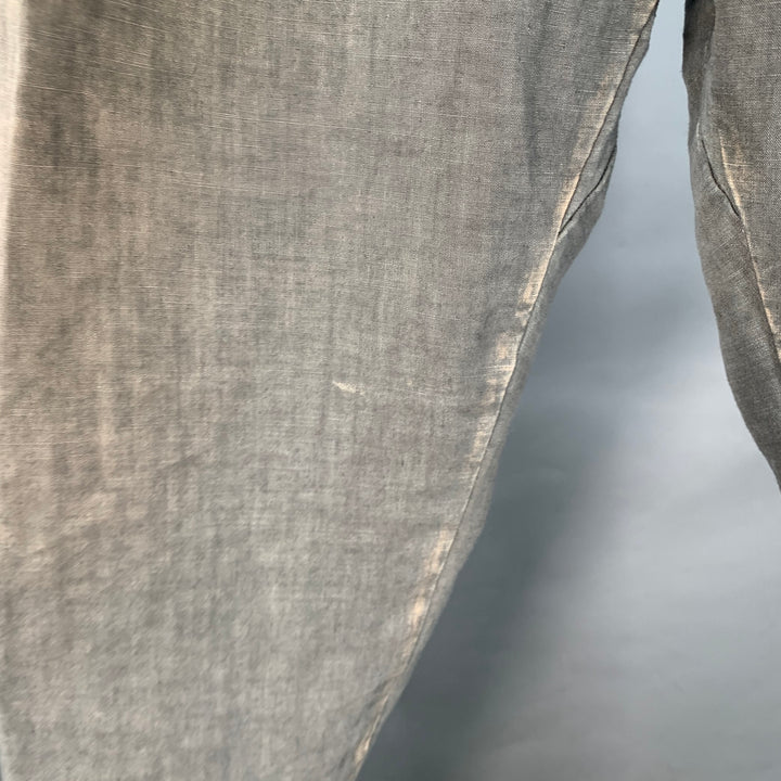 VISVIM Size L Hakama Grey Distressed Linen Pleated Belted Dress Pants