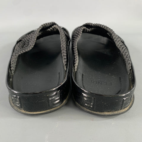 FENDI Size 8 Black Monogram Nylon Slide Sandals