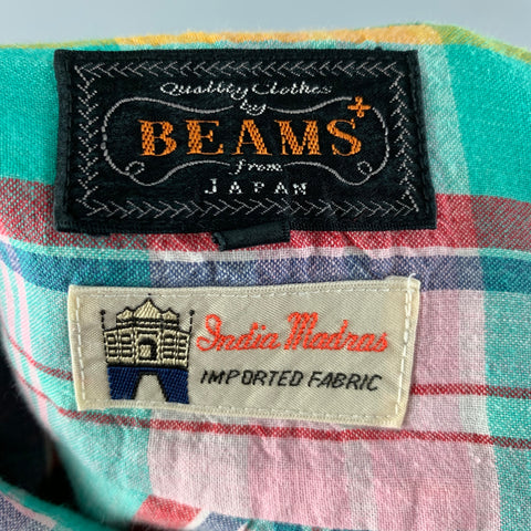 BEAMS Size L Multi-Color Madras Cotton One pocket Long Sleeve Shirt
