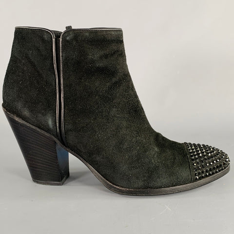GIUSEPPE ZANOTTI Size 8 Black Suede Chunky Heel Ankle Boots