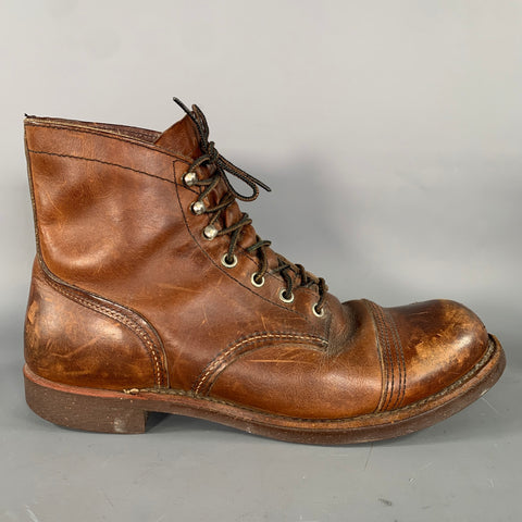 RED WING Size 9.5 Brown Distressed Leather Worker Boots