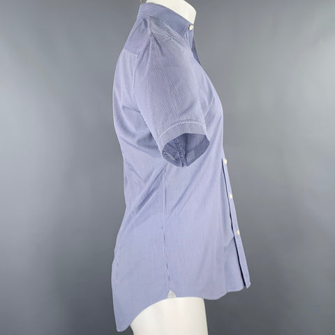 LANVIN Size 38 Blue White Gingham Cotton Short Sleeve Shirt