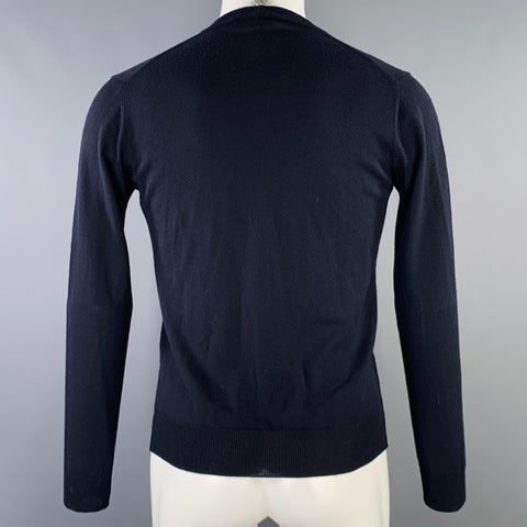 PRADA Size 38 Navy Knit Gold Buttons V-Neck Cardigan