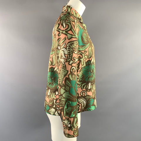 LA DOUBLEJ Size S Pink Green Leafs Button Up Blouse