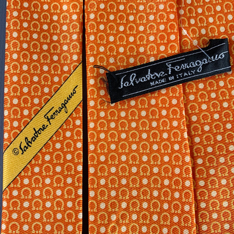 SALVATORE FERRAGAMO Orange Cream Gancini Logo Silk Tie