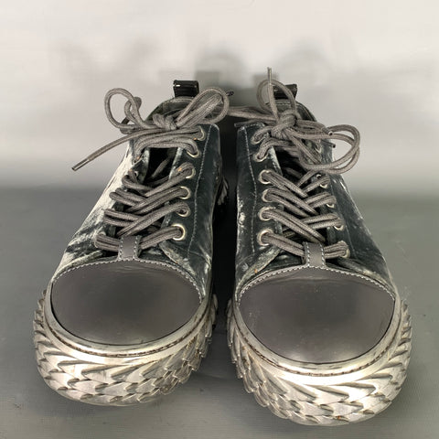 GIUSEPPE ZANOTTI Size 11 Charcoal Silver Velvet Low Top Sneakers