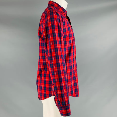 DOCKERS Camisa de manga larga con botones de algodón a cuadros rojo marino talla M
