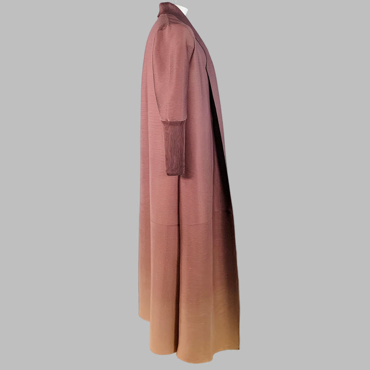 RON DAVID STUDIO Size XL Brown Tan Ombre Polyester Open Front Pleated Coat