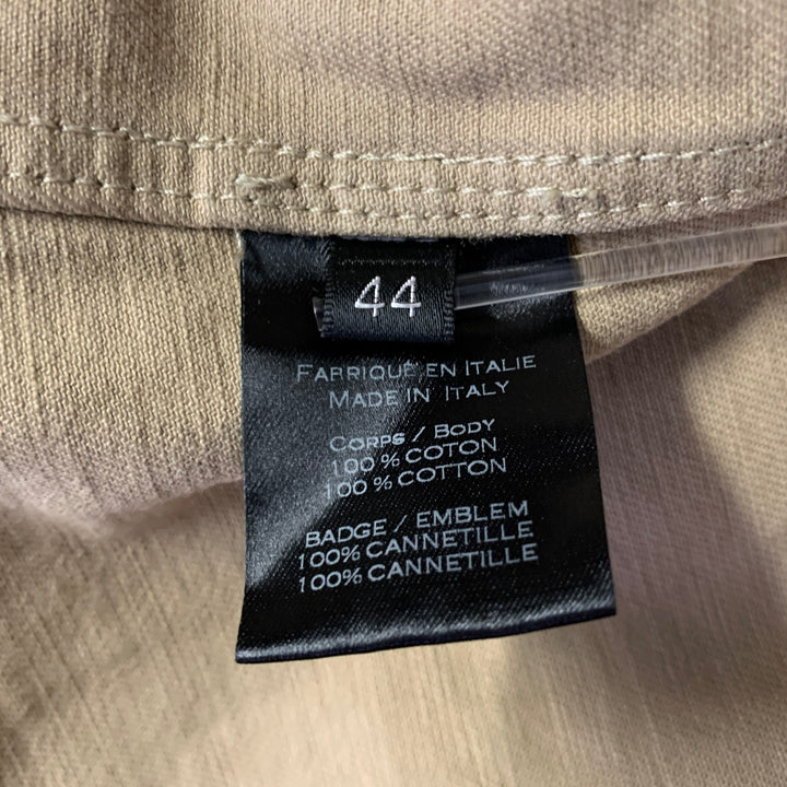 BALMAIN Size XL Khaki Arm Patch Cotton Band Collar Jacket