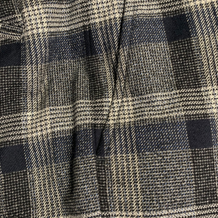 ETRO Size 32 Navy Grey Black Plaid Wool Blend Zip Fly Dress Pants
