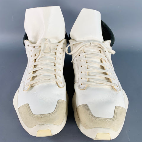 ADIDAS x RICK OWENS SS14 Size 10.5 Vicious White Black Taupe Color Block Leather Chunky Sole Sneakers