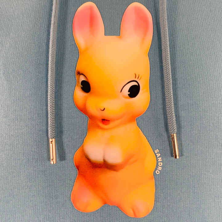 SANDRO Size L Blue Orange Bunny Cartoon Cotton Hoodie Sweatshirt