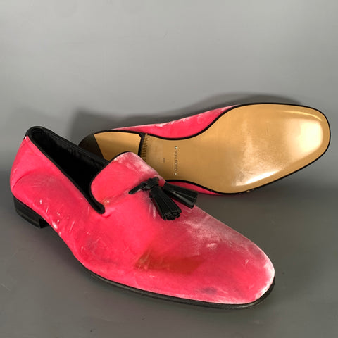 TOM FORD Size 10.5 Pink Black Velvet Tassels Loafers