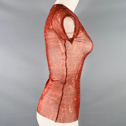 JEAN PAUL GAULTIER Size S Burgundy Cream Mesh Tie Dye Short Sleeve Casual Top
