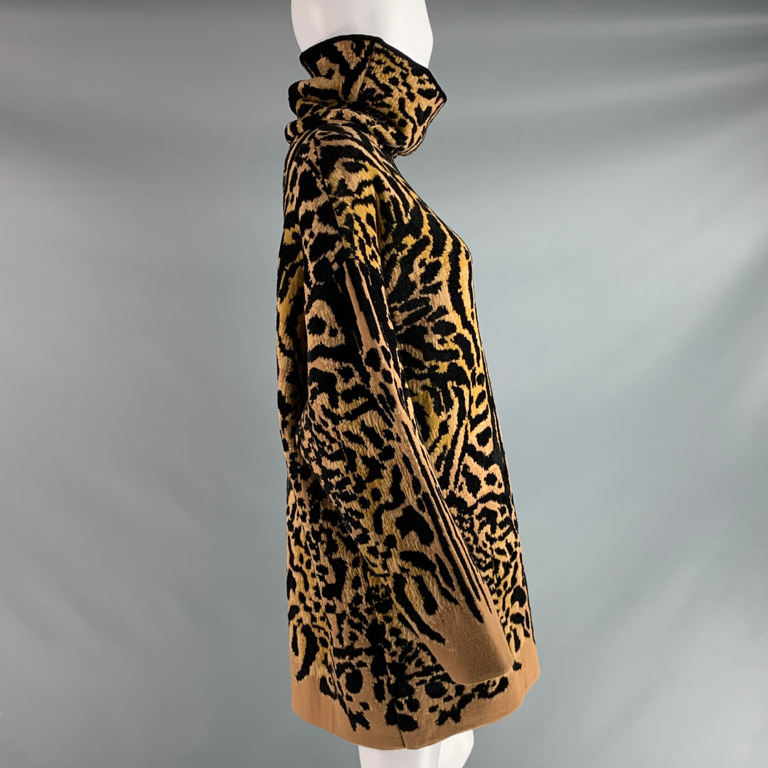 GIVENCHY Size XS Black Camel Wool Blend Leopard Turtleneck Sweater