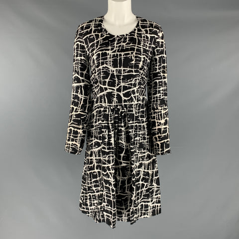 MARNI Size 2 Black Heather Silk Print Long Dress