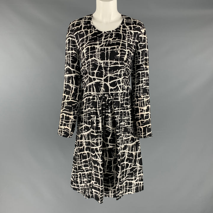 MARNI Size 2 Black Heather Silk Print Long Dress