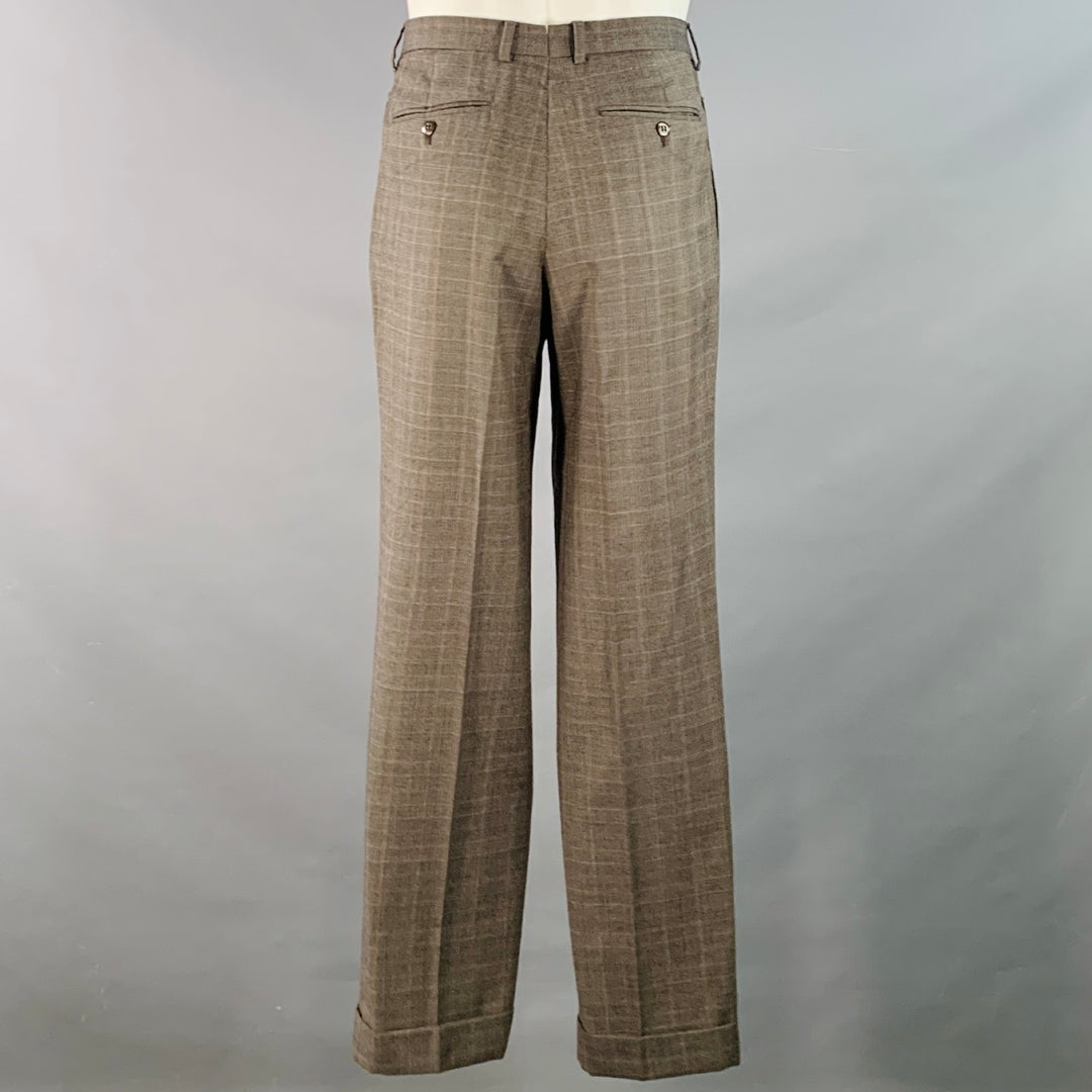 LUCIANO BARBERA Size 38 Regular Brown Plaid Wool Notch Lapel Pleated Suit