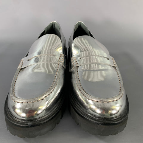 REFORMATION Size 11 Silver Patent Leather Loafer Flats