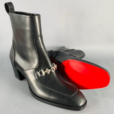 CHRISTIAN LOUBOUTIN Size 10 Mayerswing Black Leather Side Zipper Red Sole Boots