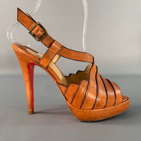 CHRISTIAN LOUBOUTIN Size 6.5 Brown Tan Leather Platform Sandals