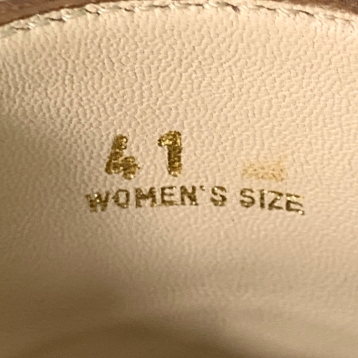 TOD'S Size 11 Tan Multi Color Canvas Abstract Chain Buckle Slip On Flats
