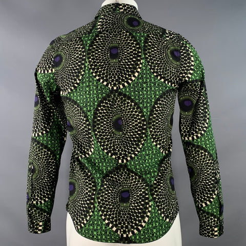 BURBERRY PRORSUM Size S Green Black Geometric Graphic Cotton Long Sleeve Shirt