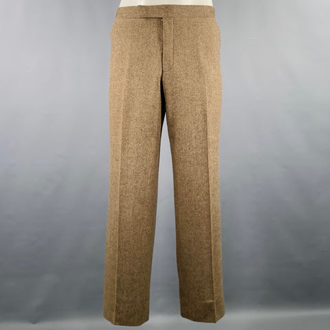 POLO by RALPH LAUREN Size 44 Brown Beige Herringbone Virgin Wool Suit