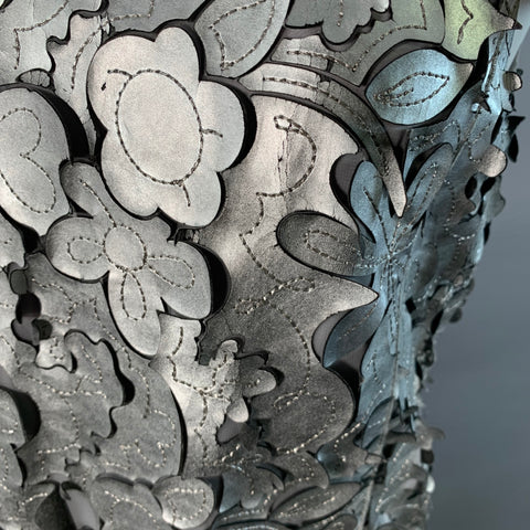 MARC JACOBS Size 0 Silver Grey Leather Floral Cut Out Sleeveless Dress Top
