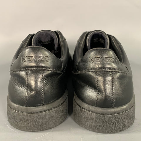 KENZO Size 10 Black Crackled Leather Low Top Sneakers