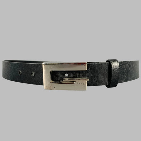 GUCCI Size 34 Black Silver Leather Belt