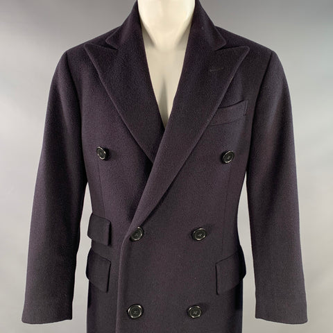 RALPH LAUREN Size 38 Navy Cashmere Double Breasted Peak Lapel Coat