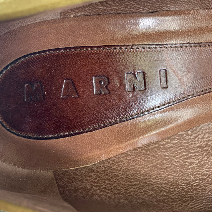 MARNI Size 7.5 Bronze Purple Satin Stripe Round Toe Pumps