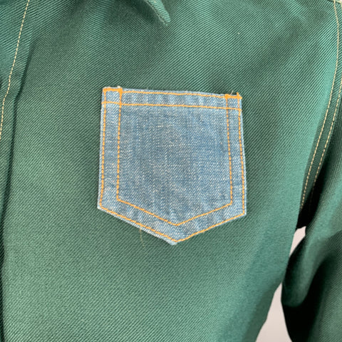 MAISON MARGIELA Size S Green Blue Contrast Trim Epaulets One Pocket Long Sleeve Shirt