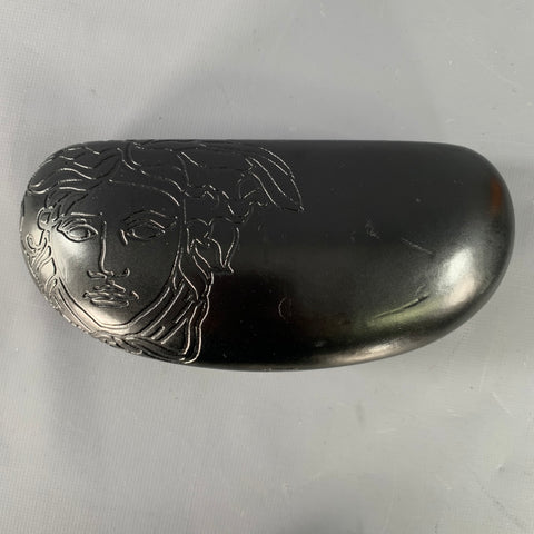 VERSACE Black Acetate Wrap Around Rectangle Sunglasses