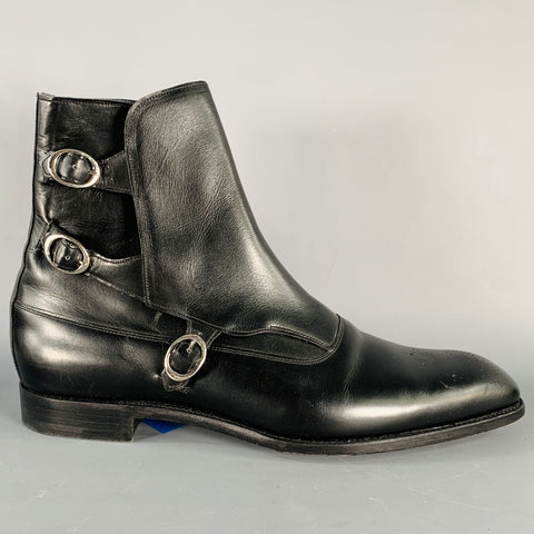 BARKER BLACK Size 10.5 Lavenum Black Leather Buckle Boots