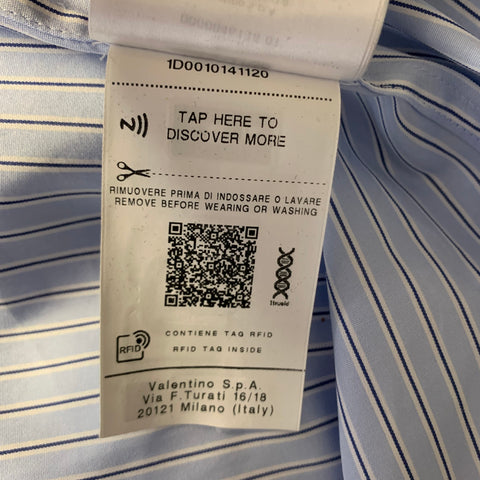VALENTINO Size L Blue Black & White Stripe Cotton Button Up Long Sleeve Shirt