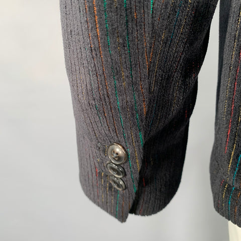 JOHN VARVATOS Size 42 Black Multi Color Stripe Velvet Sport Coat