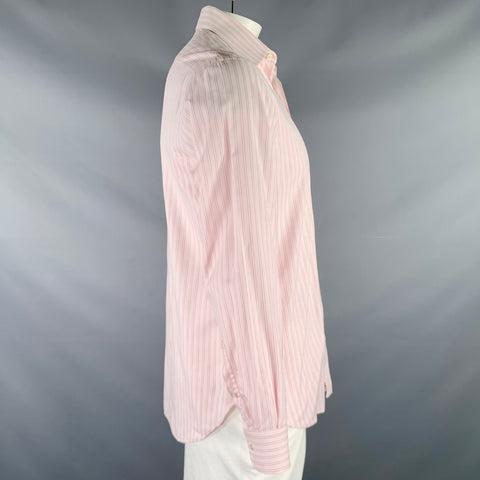 BRIONI Size L Pink Stripe Cotton Button Up Long Sleeve Shirt